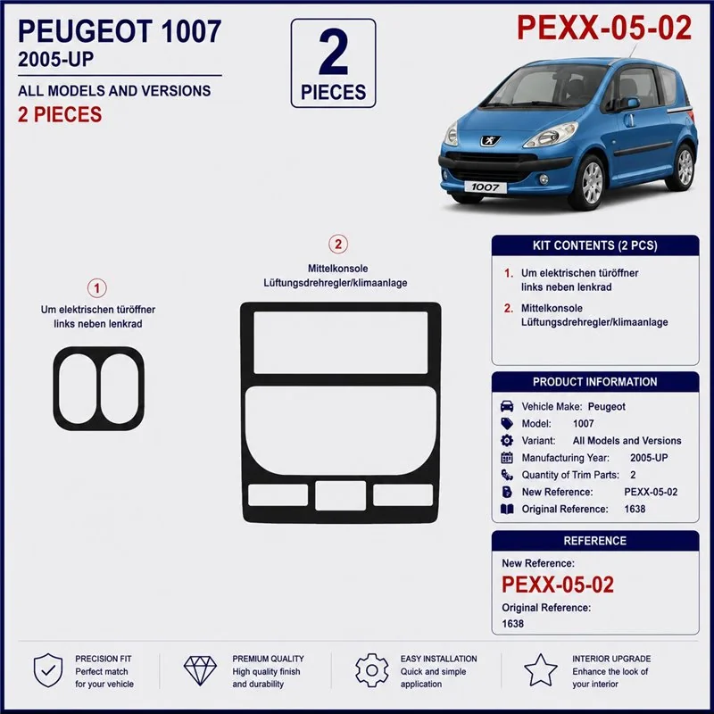 Peugeot 1007 2005+ 3D dekor palubnej dosky, 2 dielov