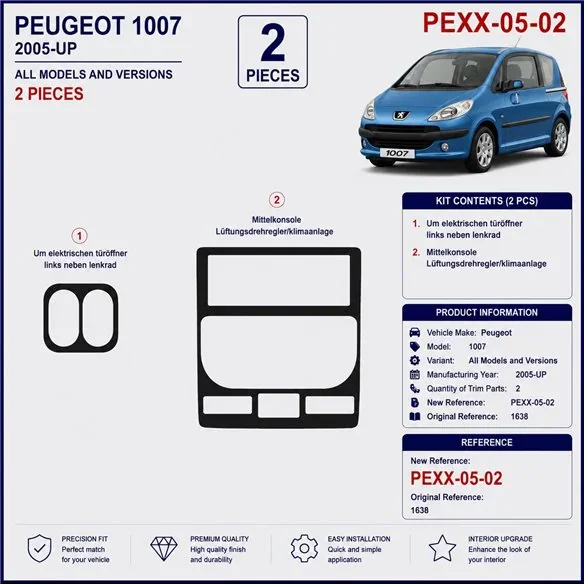 Peugeot 1007 2005+ 3D dekor palubnej dosky, 2 dielov
