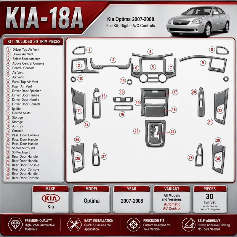 Kia Optima 2007–2008 kompletná sada; Automatic AC Control 3D sada dekorov interiéru palubnej dosky kompletná sada / podľa produk