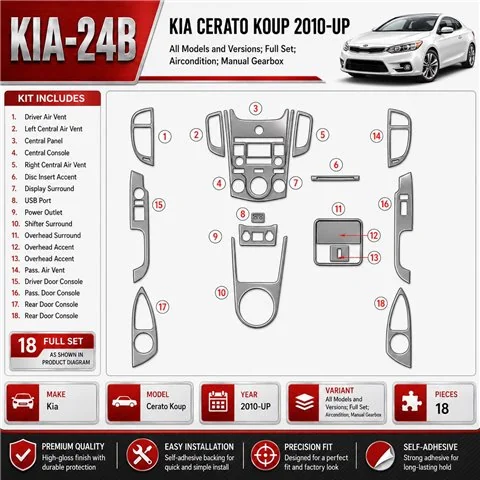 Kia Cerato Koup od 2010 kompletná sada; Aircondition; Manual Gearbox 3D sada dekorov interiéru palubnej dosky kompletná sada / p