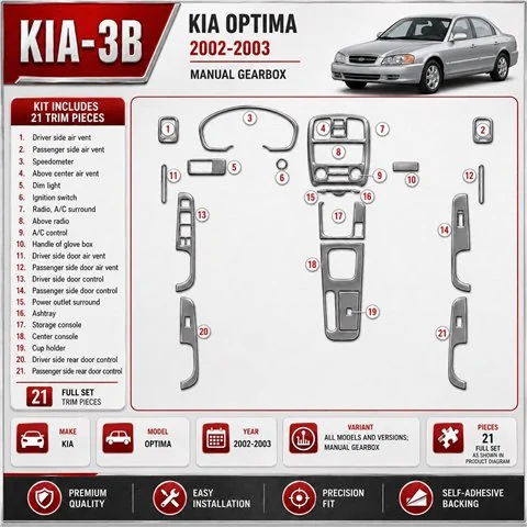Kia Optima 2002–2003 Manual Gearbox 3D sada dekorov interiéru palubnej dosky podľa produktového nákresu