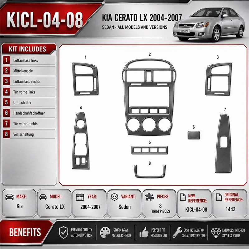 Kia Cerato LX 2004–2007 Sedan 3D sada dekorov interiéru palubnej dosky 8-dielna
