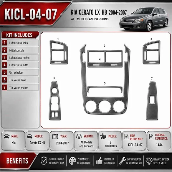 Kia Cerato LX HB 2004–2007 3D sada dekorov interiéru palubnej dosky 7-dielna