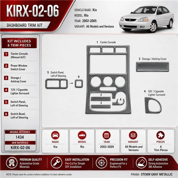Kia Rio 2002–2005 3D sada dekorov interiéru palubnej dosky 6-dielna