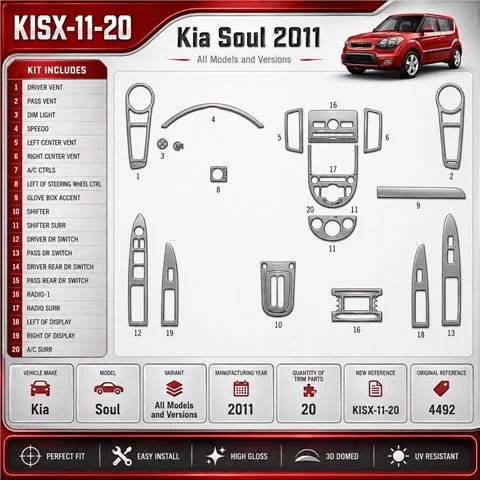 Kia Soul 2011 3D sada dekorov interiéru palubnej dosky 20-dielna