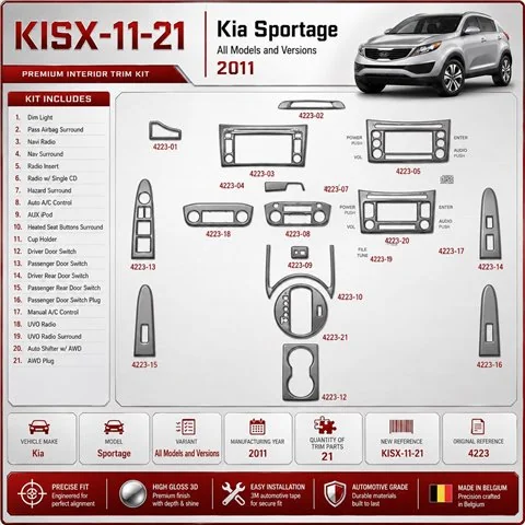 Kia Sportage 2011 3D sada dekorov interiéru palubnej dosky 21-dielna