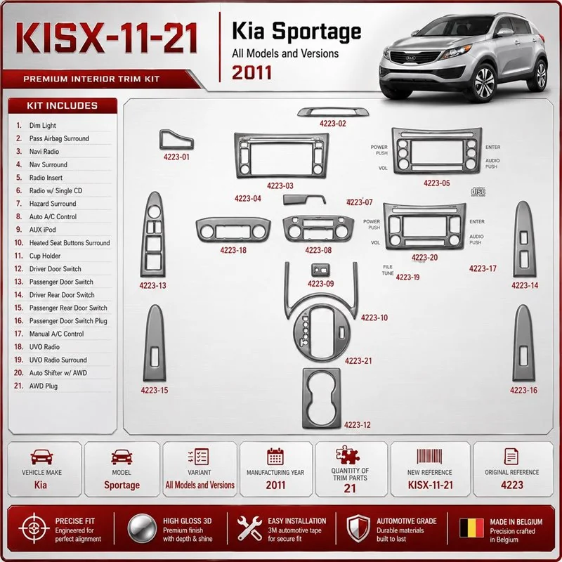 Kia Sportage 2011 3D sada dekorov interiéru palubnej dosky 21-dielna