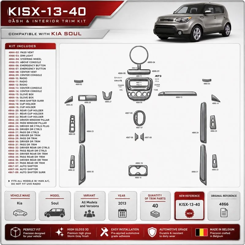 Kia Soul 2013 3D sada dekorov interiéru palubnej dosky 40-dielna
