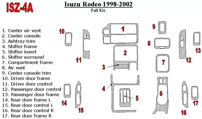 Isuzu Rodeo 1998-2002 Kompletná súprava interiéru BD Dash Trim Kit - 1 Isuzu Rodeo 1998-2002 Kompletná súprava interiéru BD Dash Trim Kit - 1
