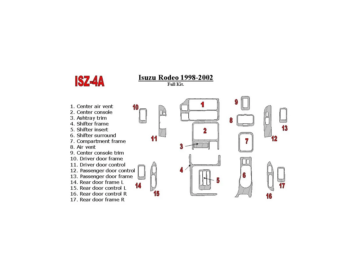 Isuzu Rodeo 1998-2002 Kompletná súprava interiéru BD Dash Trim Kit - 1