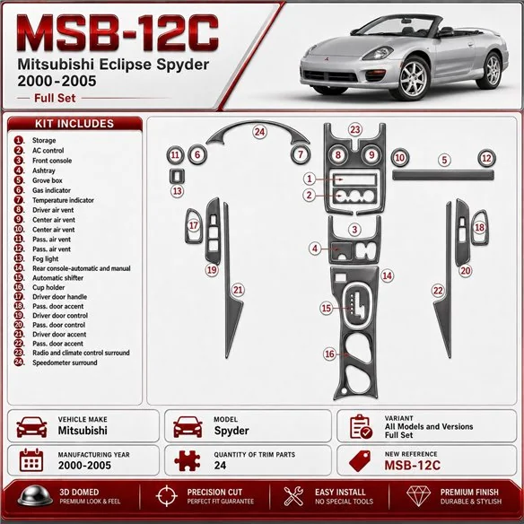 Mitsubishi Spyder 2000–2005 kompletná sada 3D sada dekorov interiéru palubnej dosky 24-dielna