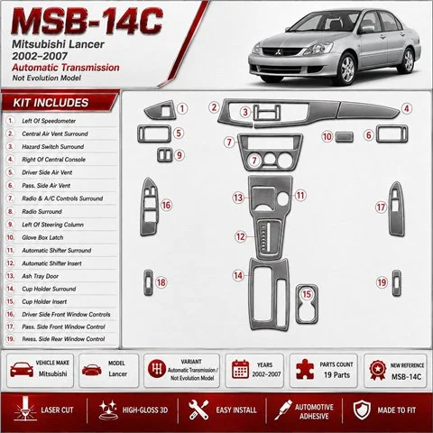 Mitsubishi Lancer 2002–2007 Automatic Gearbox, (?? EVOLUTION model) 3D sada dekorov interiéru palubnej dosky podľa produktového 