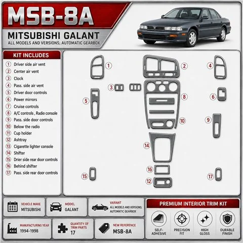 Mitsubishi Galant 1994–1998 Automatic Gearbox 3D sada dekorov interiéru palubnej dosky 17-dielna