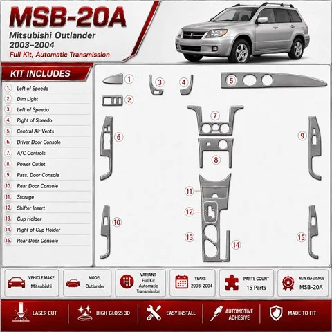 Mitsubishi Outlander 2003–2004 kompletná sada; Automatic Gearbox 3D sada dekorov interiéru palubnej dosky kompletná sada / podľa