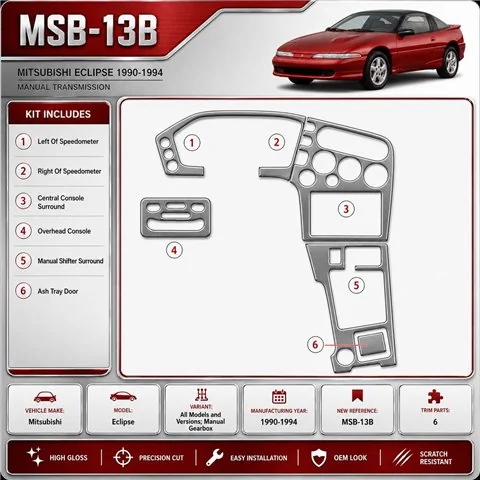 Mitsubishi Eclipse 1990–1994 Manual Gearbox 3D sada dekorov interiéru palubnej dosky podľa produktového nákresu
