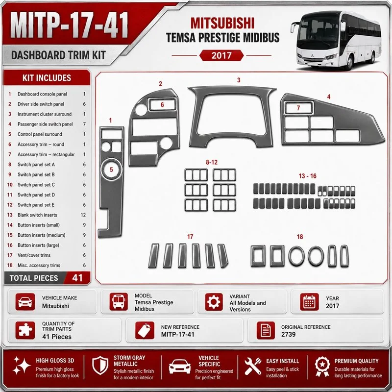 Mitsubishi Temsa Prestige Midibus 2017 3D sada dekorov interiéru palubnej dosky 41-dielna