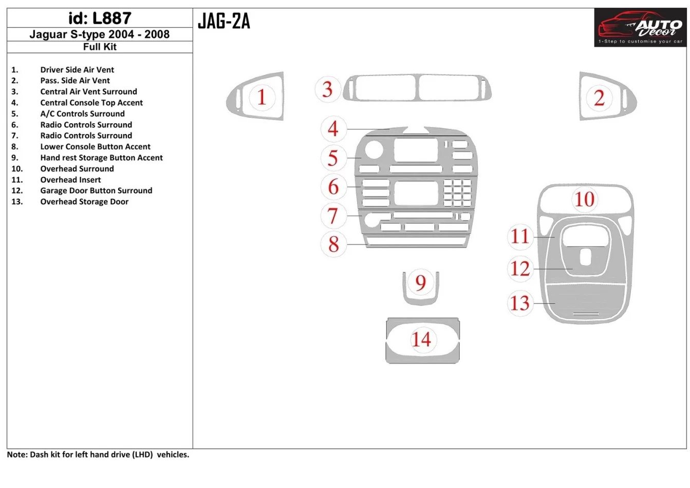 Súprava obloženia palubnej dosky pre interiér Jaguar X-Type 2003-UP - 1