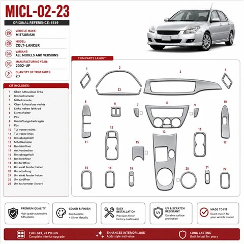 Mitsubishi Colt-Lancer od 2002 3D sada dekorov interiéru palubnej dosky 23-dielna