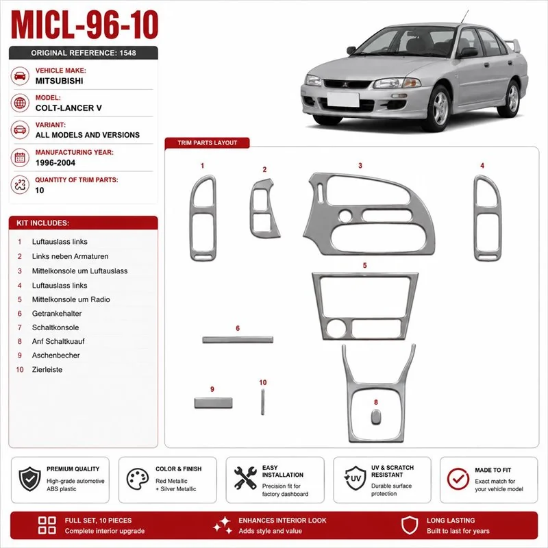 Mitsubishi Colt-Lancer V 1996–2004 3D sada dekorov interiéru palubnej dosky 10-dielna