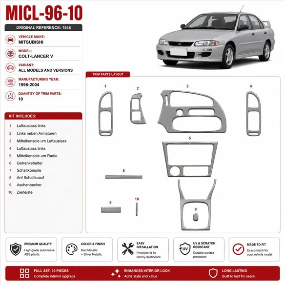 Mitsubishi Colt-Lancer V 1996–2004 3D sada dekorov interiéru palubnej dosky 10-dielna