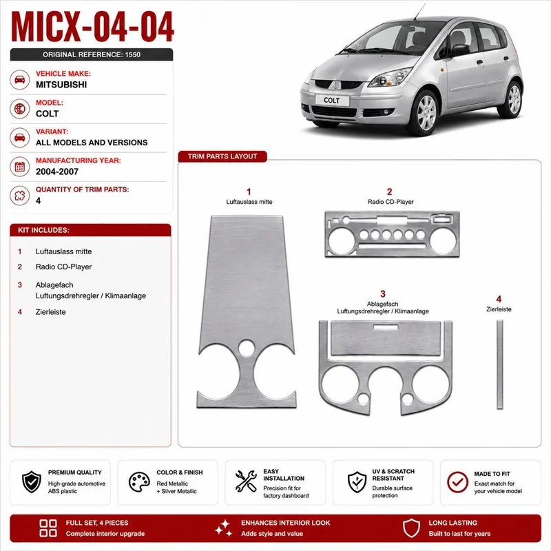 Mitsubishi Colt 2004–2007 3D sada dekorov interiéru palubnej dosky 4-dielna