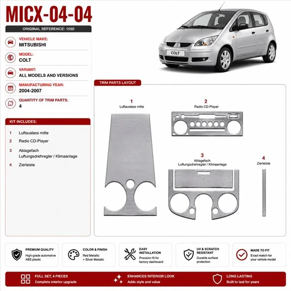 Mitsubishi Colt 2004–2007 3D sada dekorov interiéru palubnej dosky 4-dielna