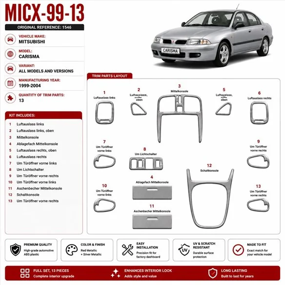 Mitsubishi Carisma 1999–2004 3D sada dekorov interiéru palubnej dosky 13-dielna