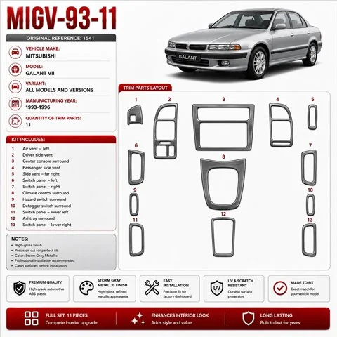 Mitsubishi Galant VII 1993–1996 3D sada dekorov interiéru palubnej dosky 11-dielna