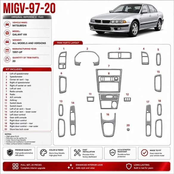 Mitsubishi Galant VIII od 1997 3D sada dekorov interiéru palubnej dosky 20-dielna