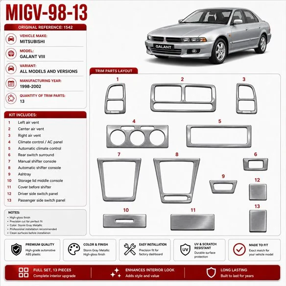 Mitsubishi Galant VIII 1998–2002 3D sada dekorov interiéru palubnej dosky 13-dielna