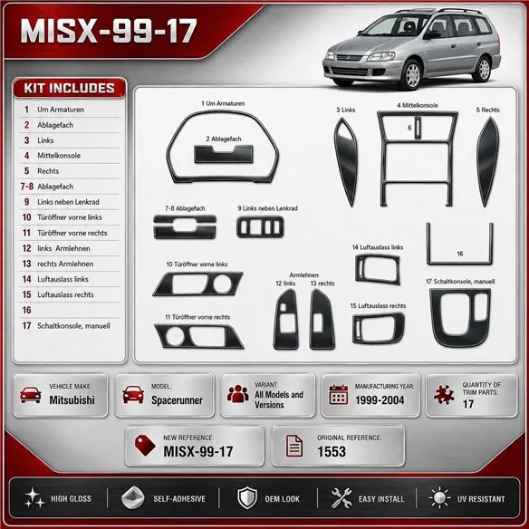 Mitsubishi Spacerunner 1999–2004 3D sada dekorov interiéru palubnej dosky 17-dielna