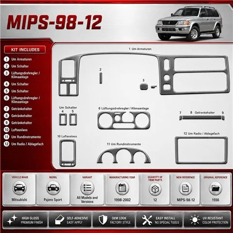 Mitsubishi Pajero Sport 1998–2002 3D sada dekorov interiéru palubnej dosky 12-dielna
