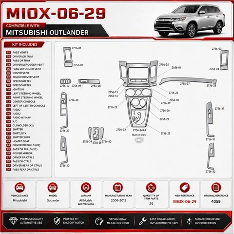 Mitsubishi Outlander 2006–2012 3D sada dekorov interiéru palubnej dosky 29-dielna