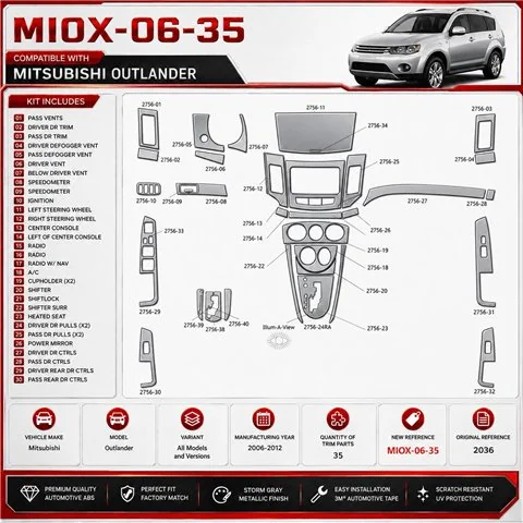 Mitsubishi Outlander 2006–2012 3D sada dekorov interiéru palubnej dosky 35-dielna