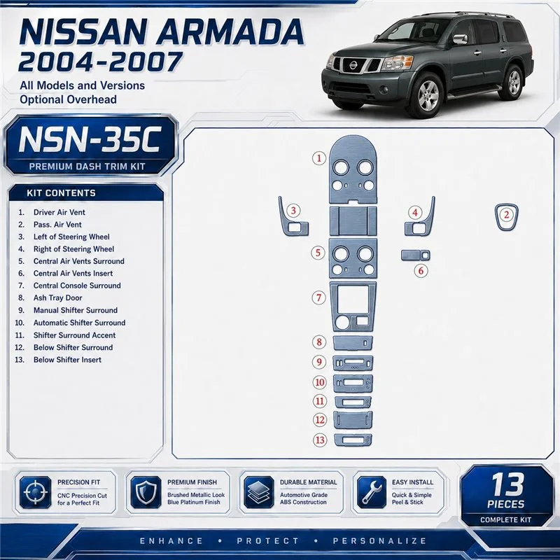 Nissan Armada 2004–2007 Optional Overhead 3D sada dekorov interiéru palubnej dosky podľa produktového nákresu