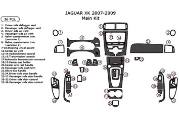 Jaguar XK 2007-2009 Kompletná súprava obloženia palubnej dosky interiéru 36 dielov