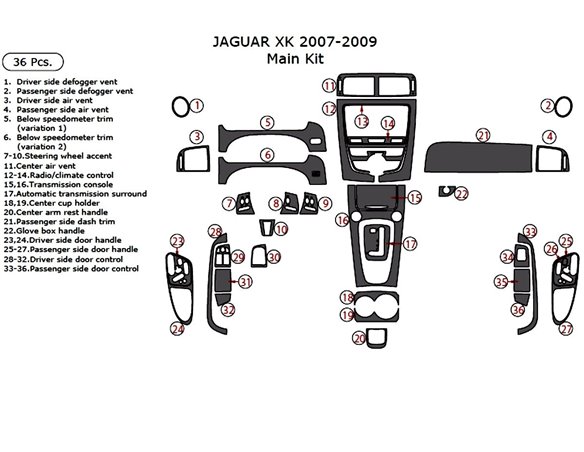 Lada Vega 2110 - 2111 07.1998 Habillage Décoration de Tableau de Bord 16-Pièce