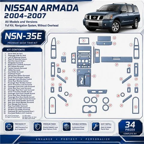 Nissan Armada 2004–2007 kompletná sada; navigácia system; Without Overhead 3D sada dekorov interiéru palubnej dosky kompletná sa