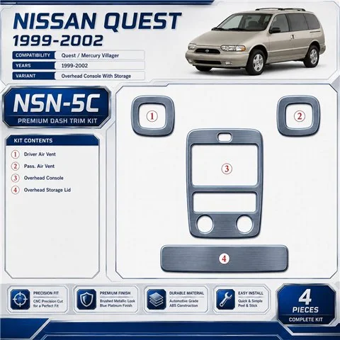 Nissan Quest 1999–2002 Overhead Console With Storage 3D sada dekorov interiéru palubnej dosky 4-dielna