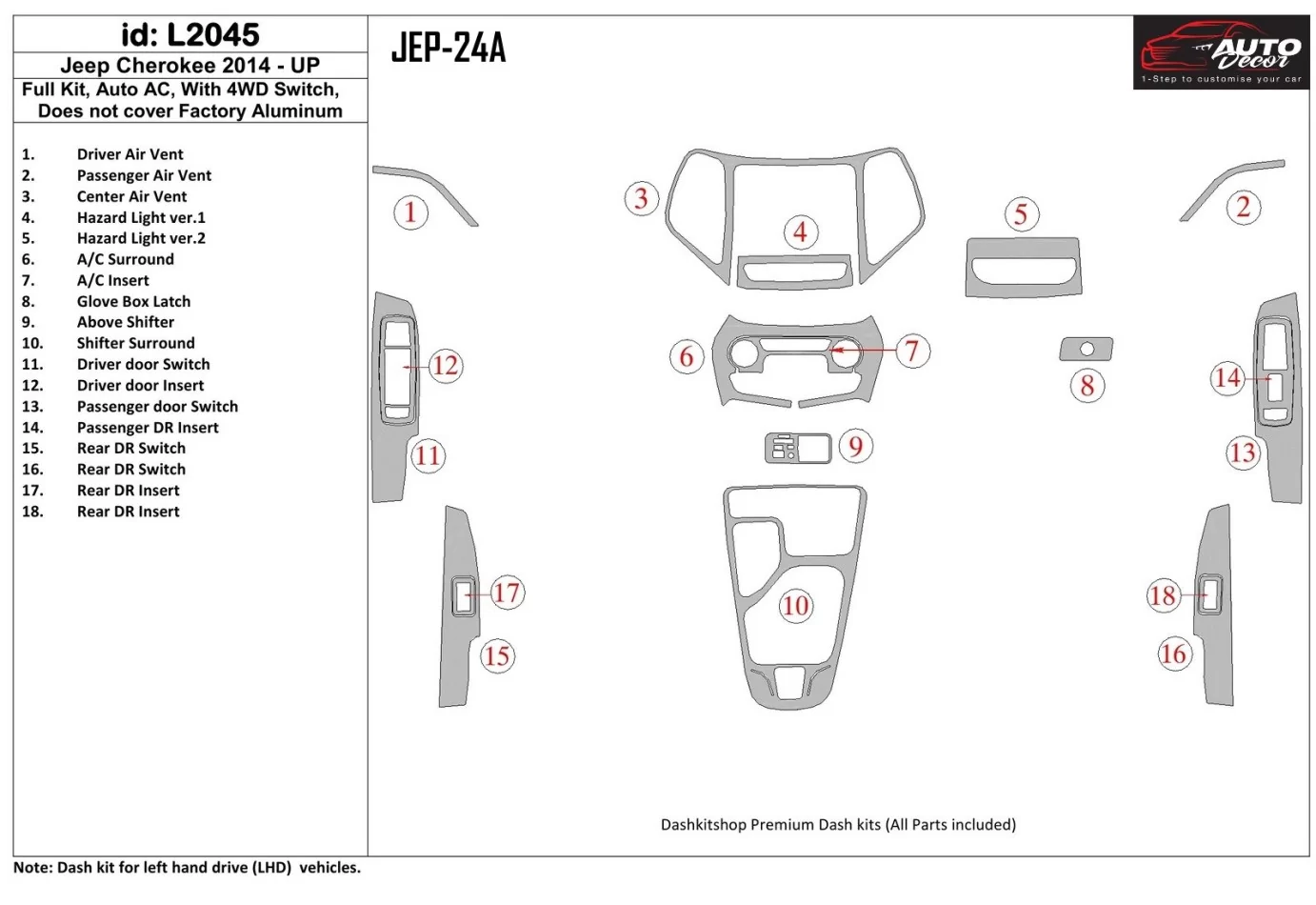 Kompletná sada Jeep Cherokee 2014-UP, súprava klimatizácie interiéru BD - 1