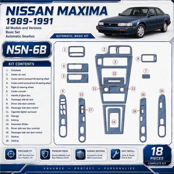 Nissan Maxima 1989–1991 základná sada; Automatic Gearbox 3D sada dekorov interiéru palubnej dosky 18-dielna