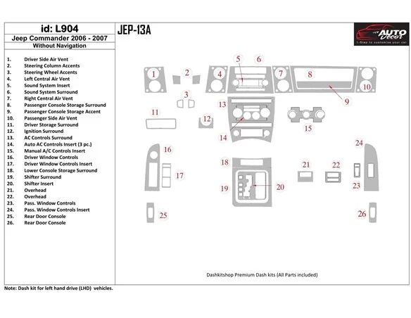 Jeep Commander 2006-2007 bez súpravy NAVI interiéru BD Dash Trim Kit - 1