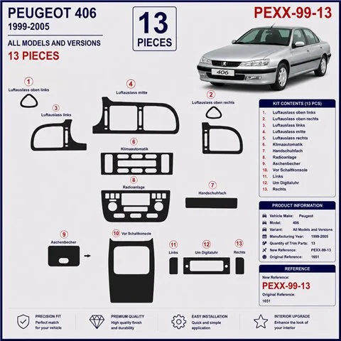 Peugeot 406 1999-2005 3D dekor palubnej dosky, 13 dielov 2