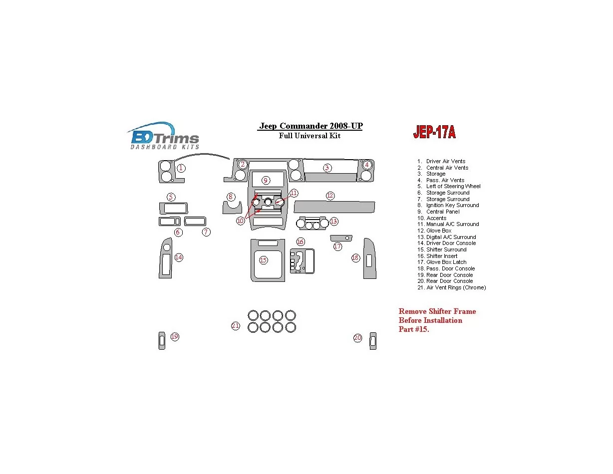 Jeep Commander 2008-UP Kompletná univerzálna súprava interiéru BD Dash Trim Kit - 1