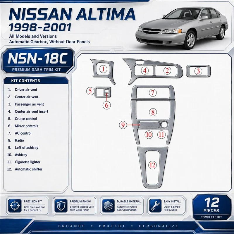 Nissan Altima 1998–2001 Automatic Gearbox; Without Door panels 3D sada dekorov interiéru palubnej dosky 12-dielna