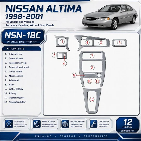 Nissan Altima 1998–2001 Automatic Gearbox; Without Door panels 3D sada dekorov interiéru palubnej dosky 12-dielna