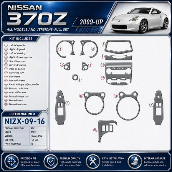 Nissan 370Z 2009 3D sada dekorov interiéru palubnej dosky 16-dielna