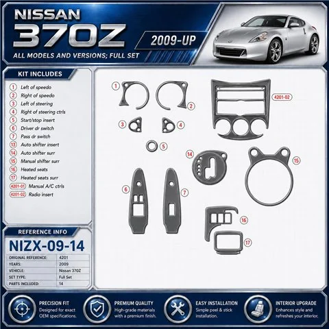 Nissan 370Z 2009 3D sada dekorov interiéru palubnej dosky 14-dielna