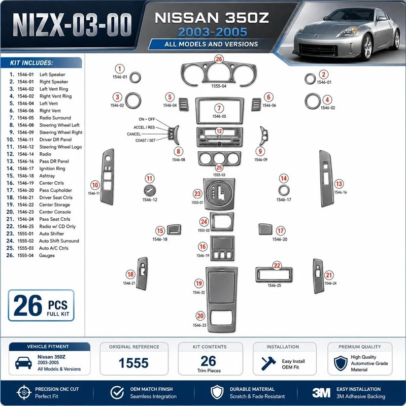 Nissan 350Z 2003–2005 3D sada dekorov interiéru palubnej dosky 0-dielna