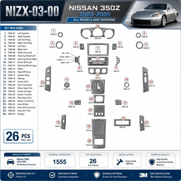 Nissan 350Z 2003–2005 3D sada dekorov interiéru palubnej dosky 0-dielna